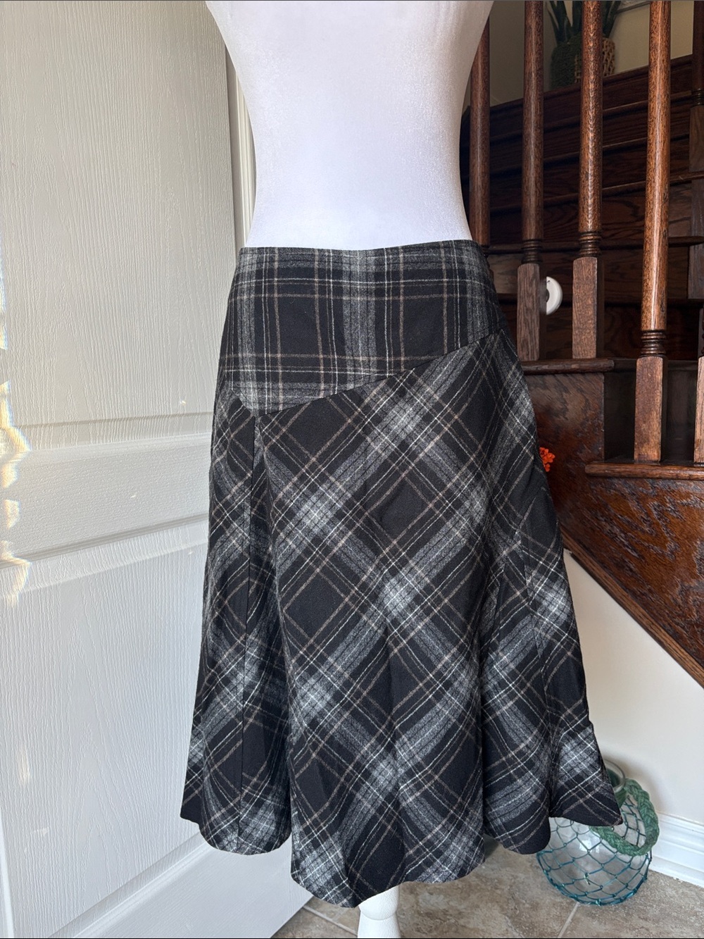 Vintage Plaid Fall Wool Blend Skirt